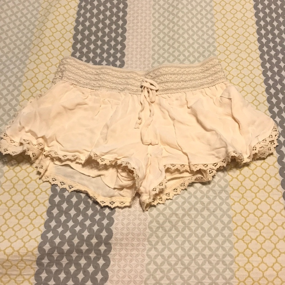 Cream colored lacy shorts